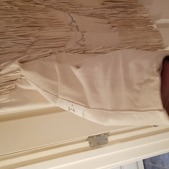 Cream Soft Leather Fringed Western   Jacket Studs - Picture 8 of 13